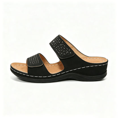 Rhinestone Wedge Sandals, Orthopedic Arch Support Slides for Women