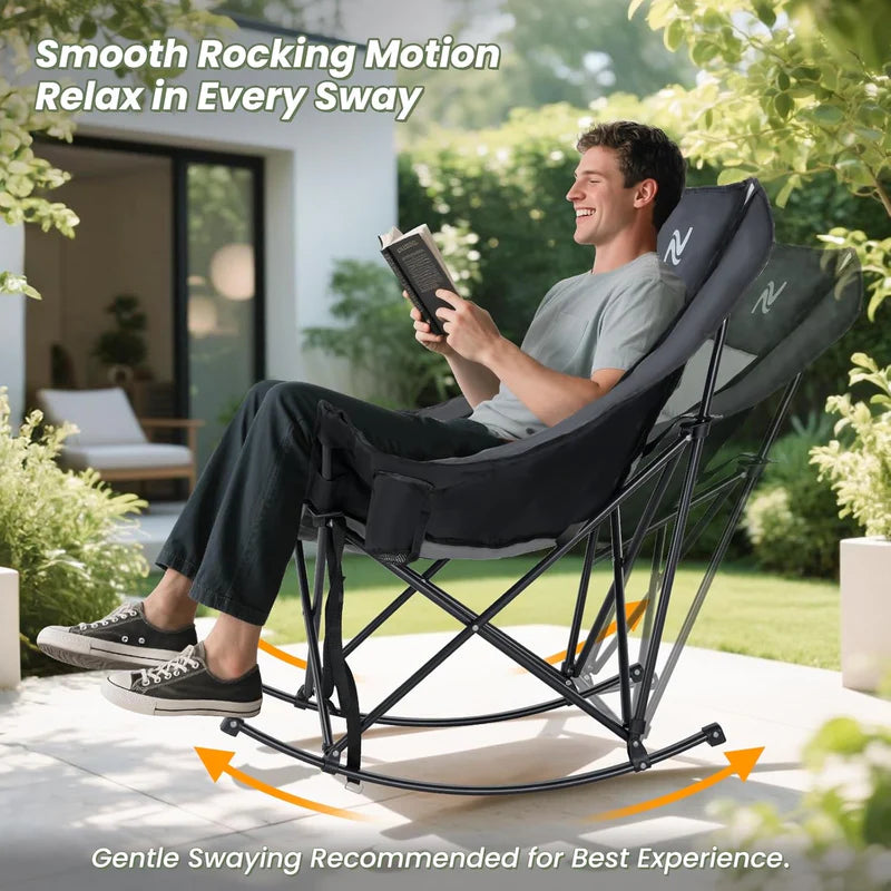 Heavy Duty 400LB Outdoor Rocker Chair Full Body Padded & Portable