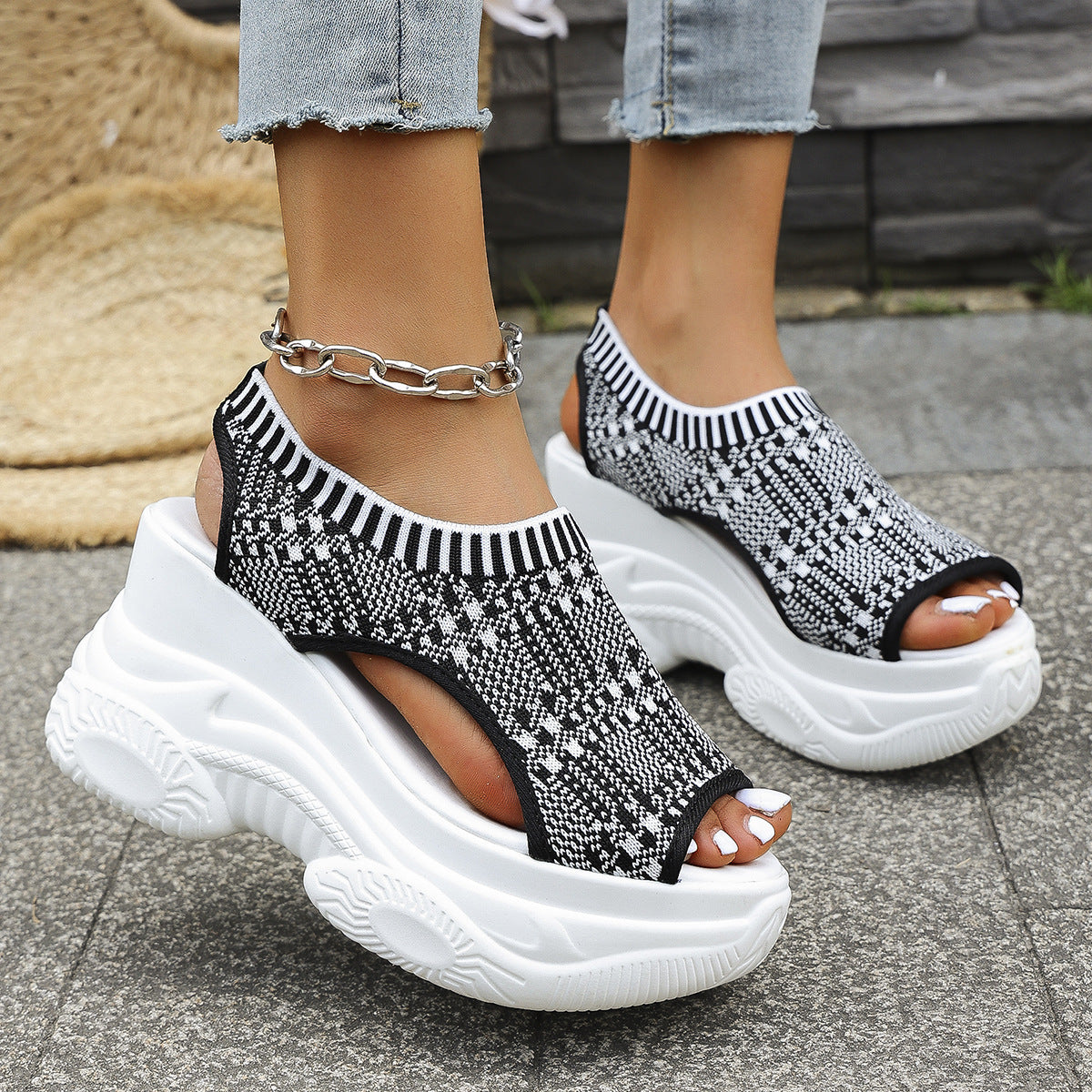 Breathable Knit Platform Wedges – Easy Slip-On with Arch Support