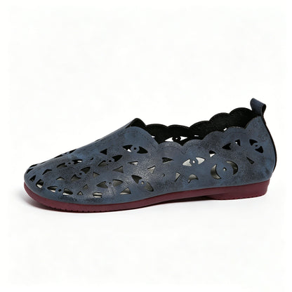 Orthopedic Hollow Leather Flats, Arch Support Non-Slip Slip-On Loafers for Women