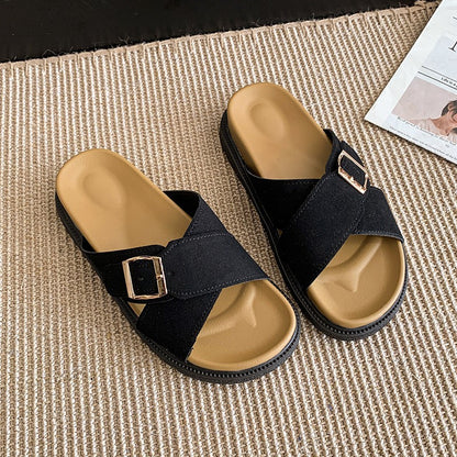 Women's Slide Sandals, Soft Sole Cloud Cushion Slippers, Arch Support Comfort Orthopedic Open Toe Adjustable Buckle Slides for All Day Walking