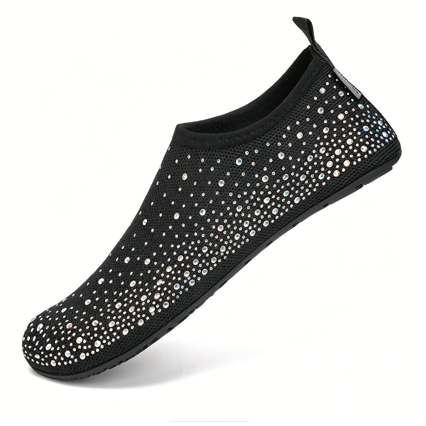 Women's sparkly rhinestone water shoes, quick-drying slip-on water socks, non-slip soles, lightweight barefoot beach shoes