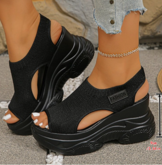 CsgrFagr Thick Soled Sandals for Women Summer Mesh Breathable Fish Mouth Sloping Heel Sandals for Sports and Leisure (White, 7.5)