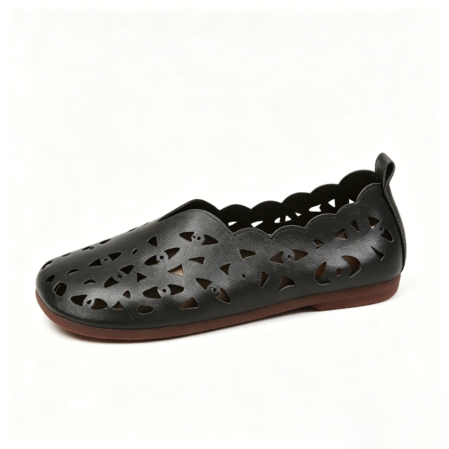 Orthopedic Hollow Leather Flats, Arch Support Non-Slip Slip-On Loafers for Women