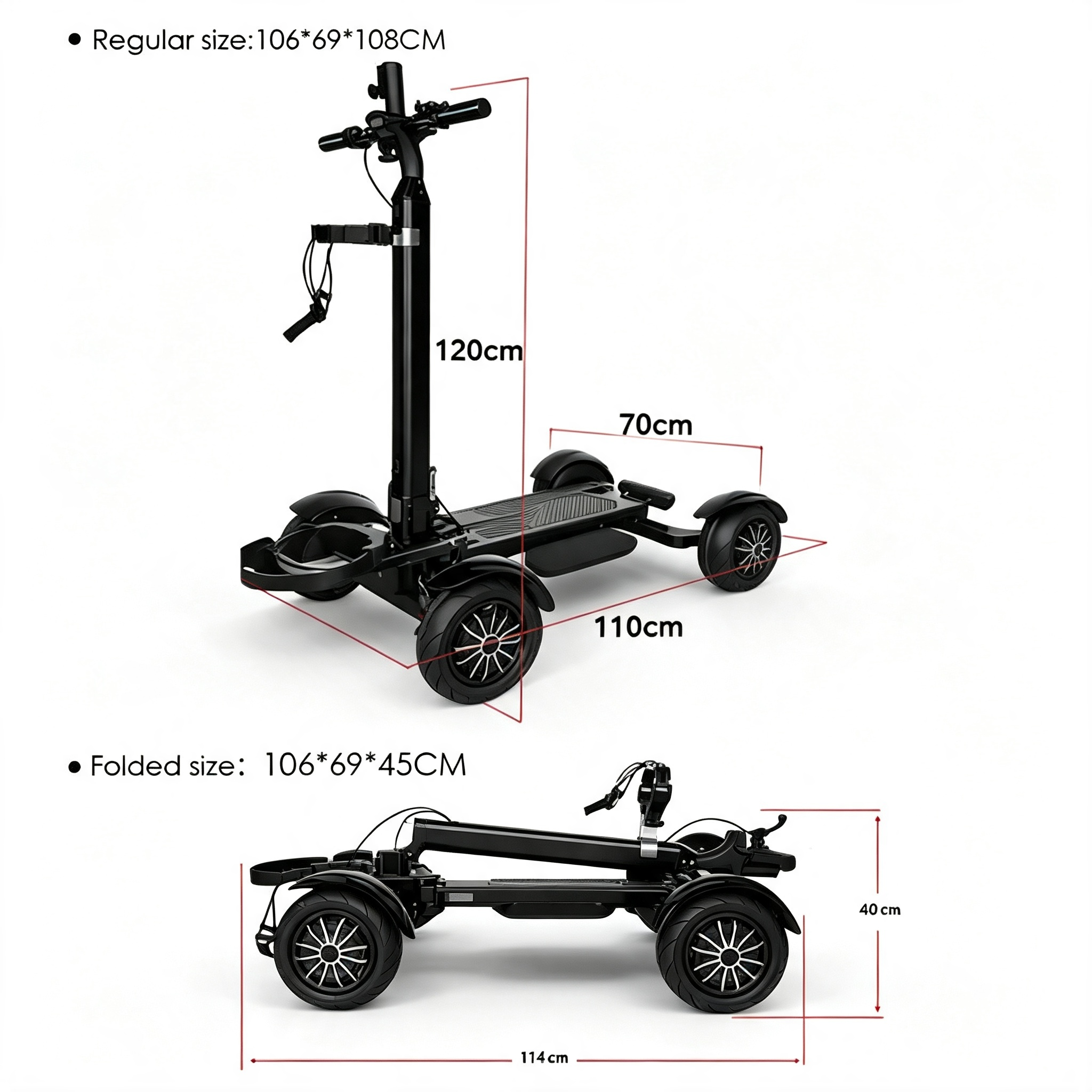 Foldable 4 Wheel Electric Golf Scooter Rideable Golf Trolley