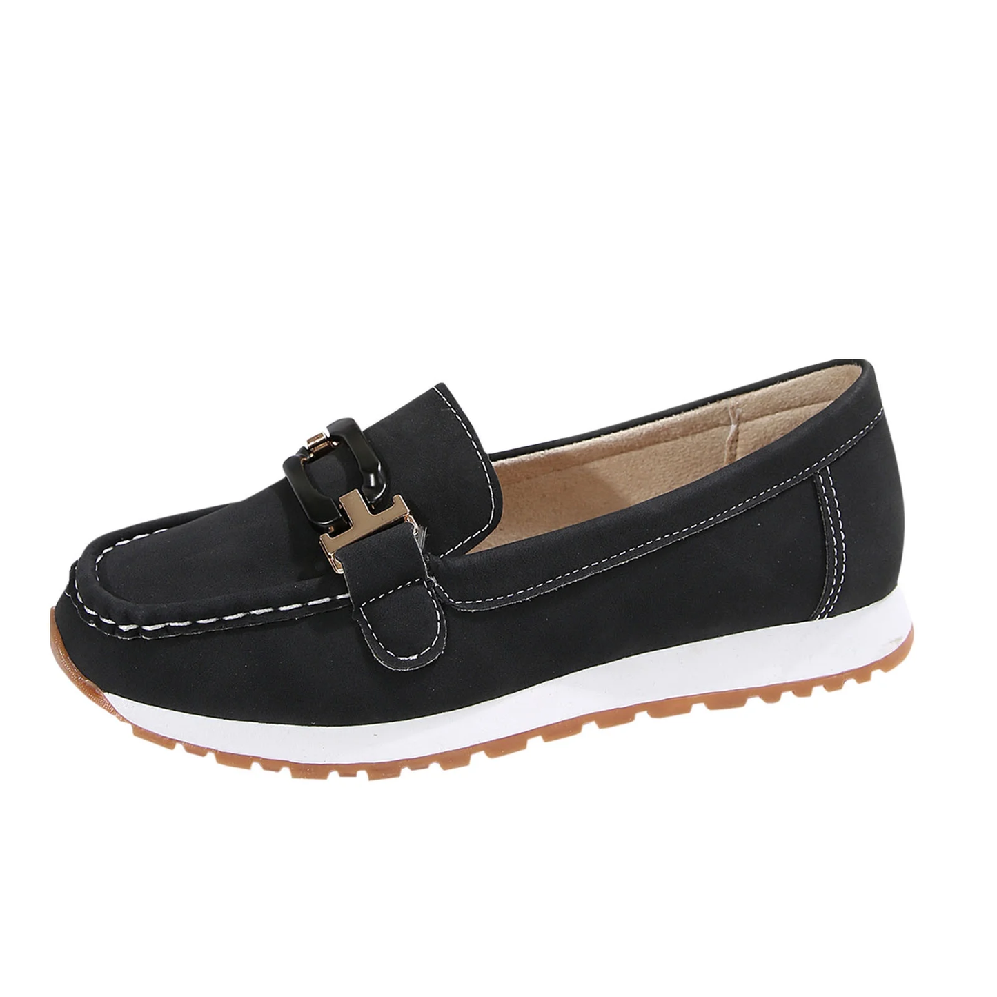 Wowcloth Women's Fashion Casual Loafer Shoes – Comfortable Slip-On Round Toe with Metal Buckle Detail for Spring Summer Footwear,Plus Size