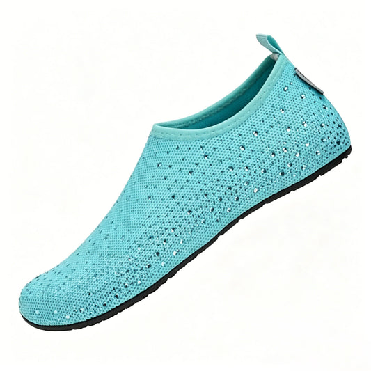 Women's sparkly rhinestone water shoes, quick-drying slip-on water socks, non-slip soles, lightweight barefoot beach shoes