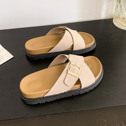 Women's Slide Sandals, Soft Sole Cloud Cushion Slippers, Arch Support Comfort Orthopedic Open Toe Adjustable Buckle Slides for All Day Walking