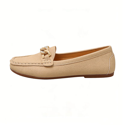 Women's Spring/Autumn Rhinestone Decor Flat Loafers, New Spring/Summer White Lychee Grain Slip-On Loafers With Metal Crystal Chain Decoration, Versatile Outdoor Comfortable Moccasins