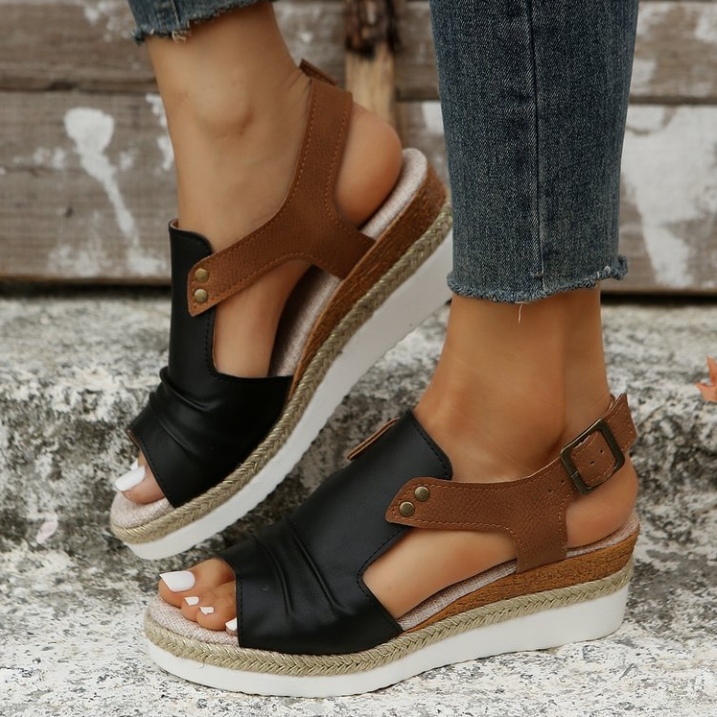Vintage T-Strap Wedge Sandals – Slip-On Design with Arch Support
