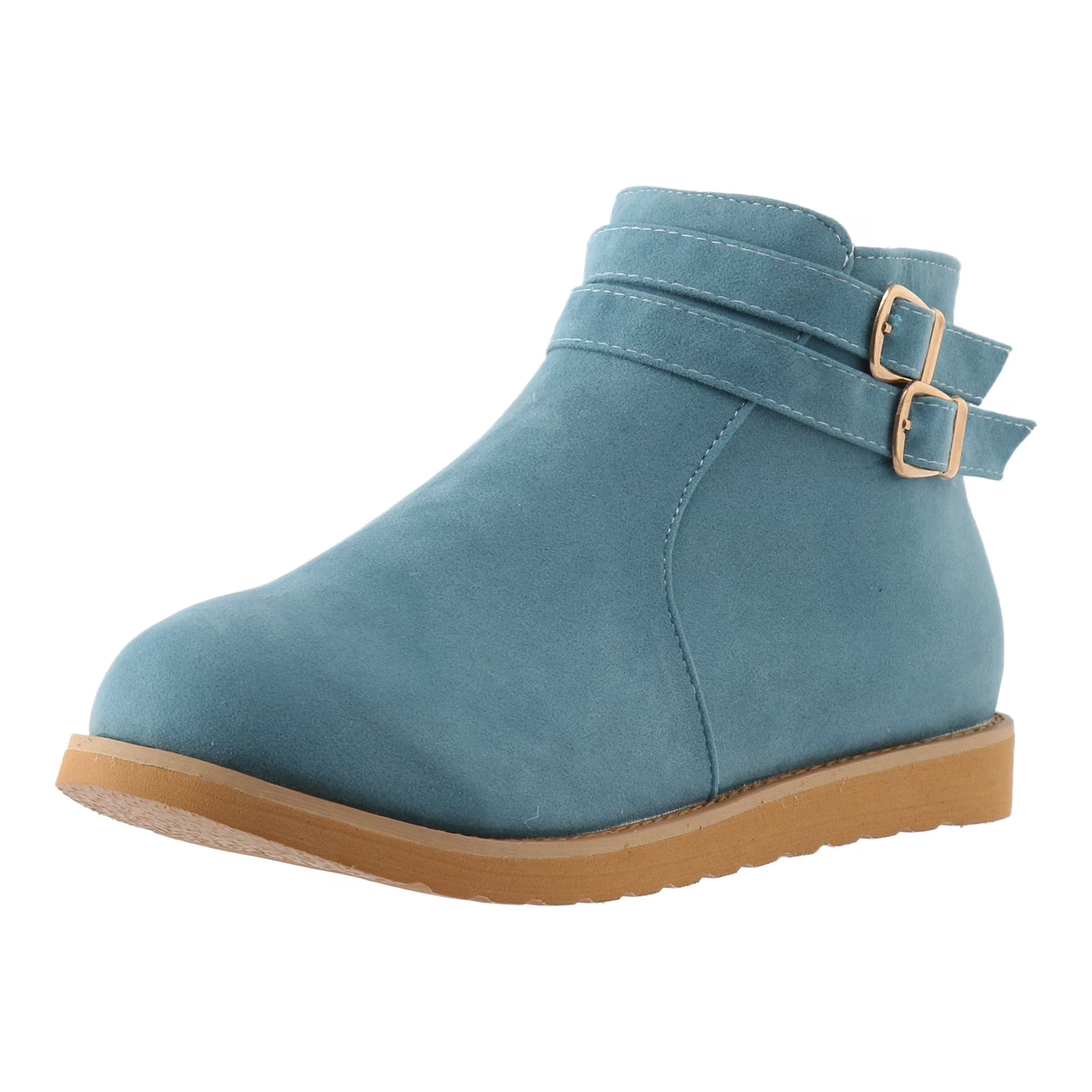 (⏳NOW ON: 70% OFF Sale! 🔥)Women’s Casual Suede Short Boots – Lightweight Flat Round Toe with Thick Sole & Metal Buckle