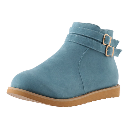 (⏳NOW ON: 70% OFF Sale! 🔥)Women’s Casual Suede Short Boots – Lightweight Flat Round Toe with Thick Sole & Metal Buckle