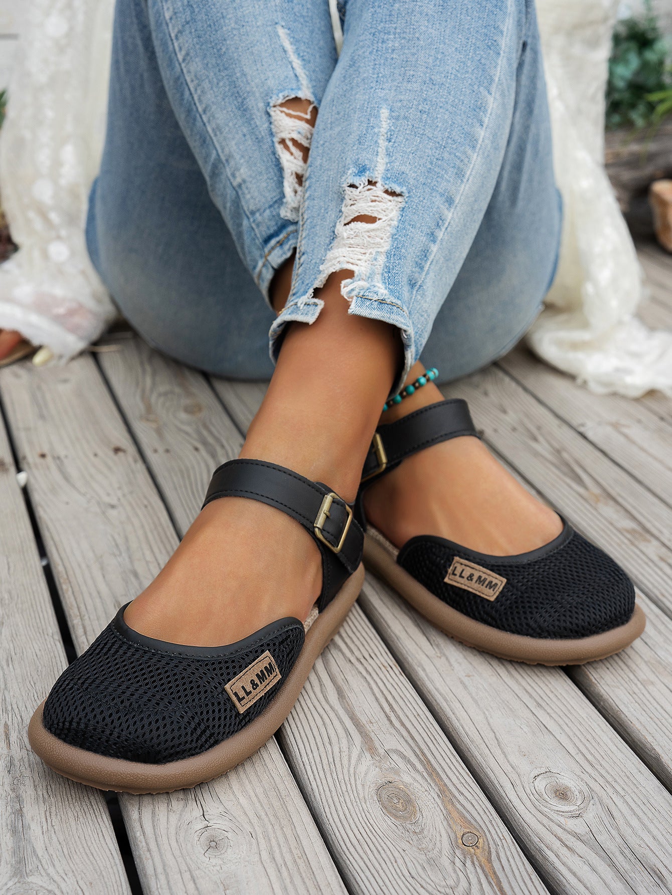Women Closed Toe Arch Support Sandals, Breathable Mesh Adjustable Buckle Flat Summer Shoes, All Day Comfort & Plantar Fasciitis Relief