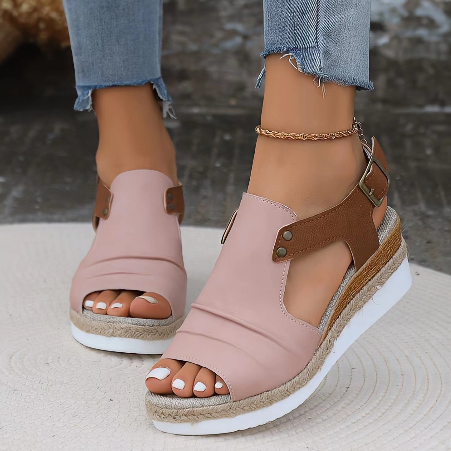 Vintage T-Strap Wedge Sandals – Slip-On Design with Arch Support
