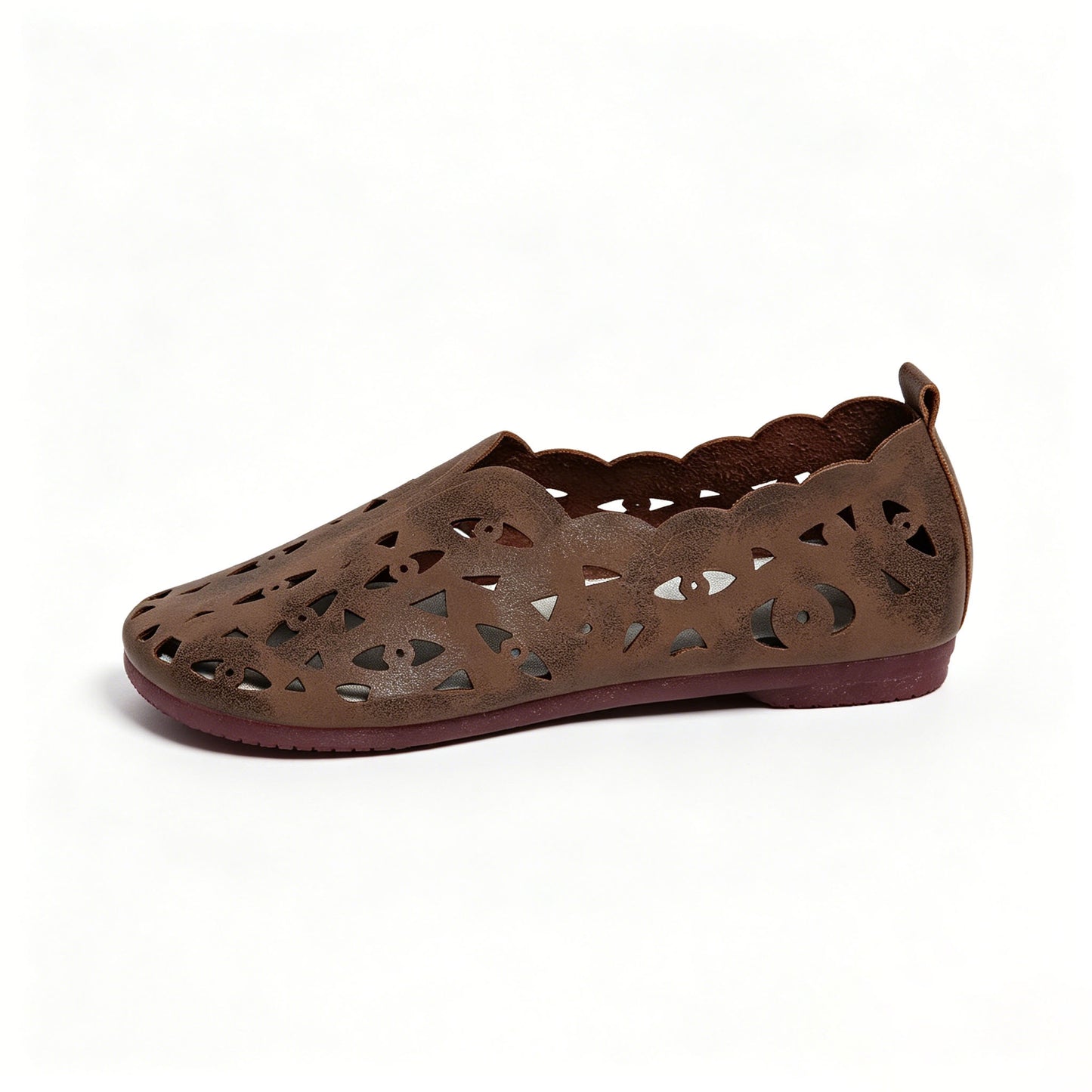 Orthopedic Hollow Leather Flats, Arch Support Non-Slip Slip-On Loafers for Women