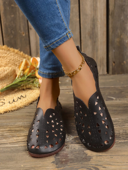 Orthopedic Hollow Leather Flats, Arch Support Non-Slip Slip-On Loafers for Women