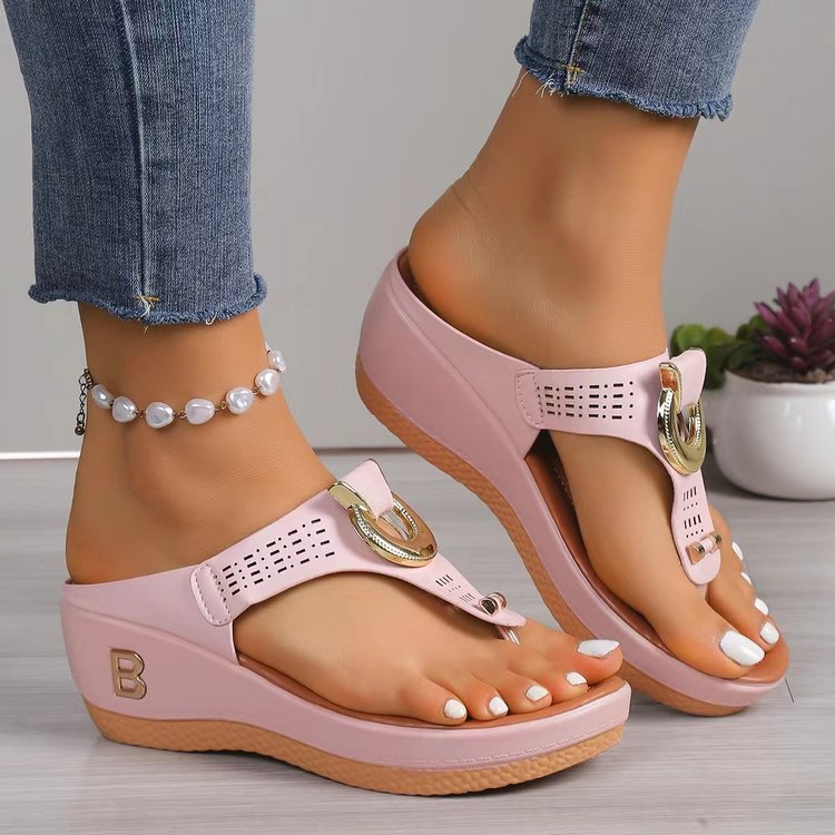 Women's sandals, comfortable flip-flops with arch support, summer casual wedge heels.