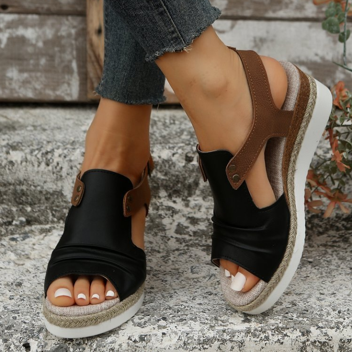 Vintage T-Strap Wedge Sandals – Slip-On Design with Arch Support