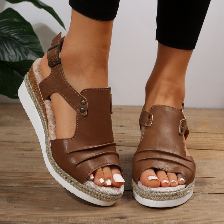 Vintage T-Strap Wedge Sandals – Slip-On Design with Arch Support