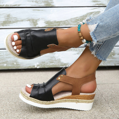 Vintage T-Strap Wedge Sandals – Slip-On Design with Arch Support