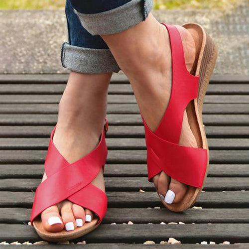 (⏳NOW ON: 49% OFF Sale! 🔥)-Women's Arch Support Casual Platform Ankle Strap Leather Sandals