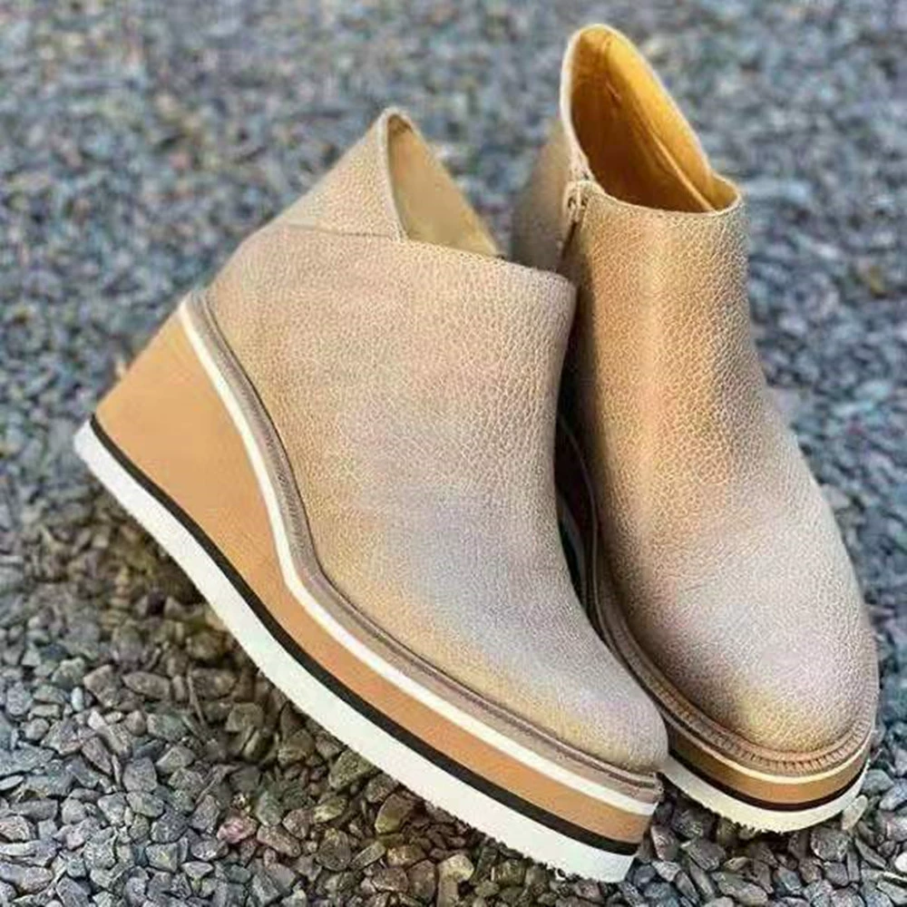 (⏳NOW ON: 70% OFF Sale! 🔥)Women’s Walking Shoes Casual Leather Sneakers with Side Zipper Thick Sole Four Seasons Comfort