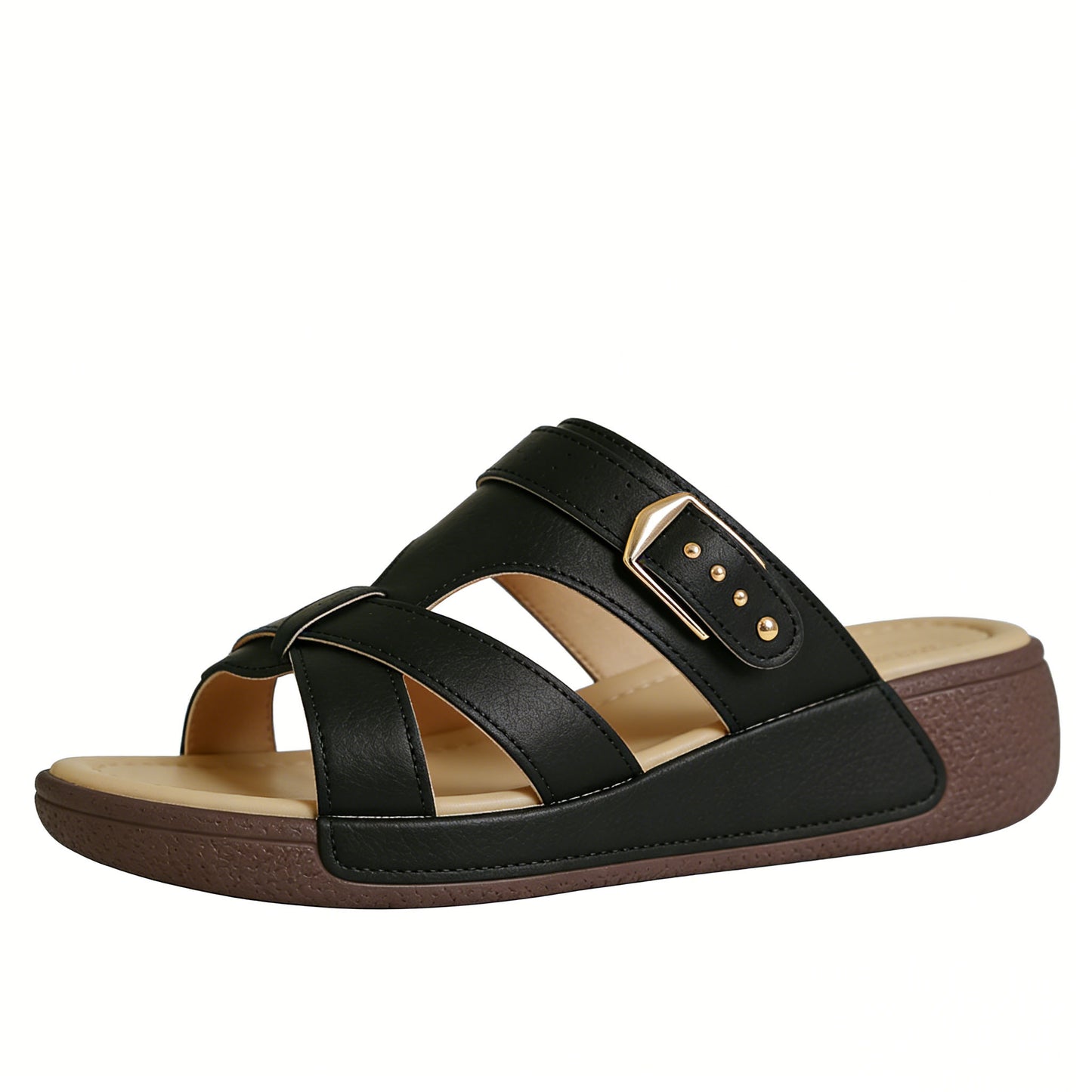 Women's wedge sandals, open-toe design, breathable and non-slip, thick wedge heel, made of PU material, suitable for summer footwear, soft and stylish, with arch support.