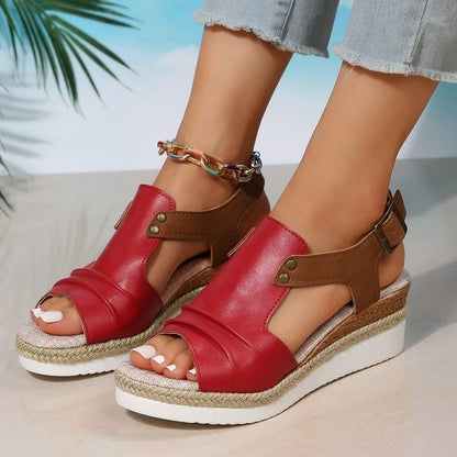 Vintage T-Strap Wedge Sandals – Slip-On Design with Arch Support