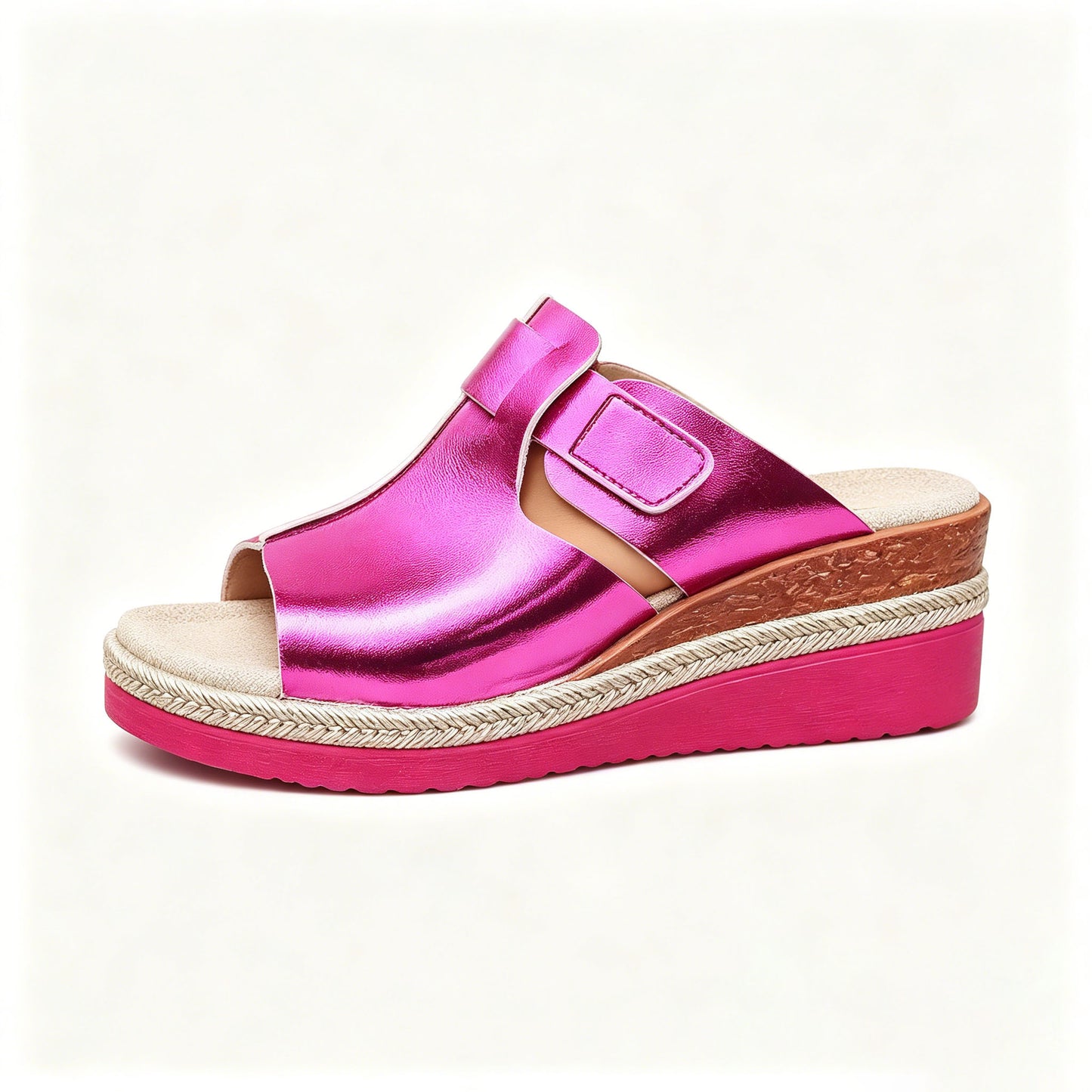 Women's Multi-Color Leather Wedge Sandals, Adjustable Arch Support Slides
