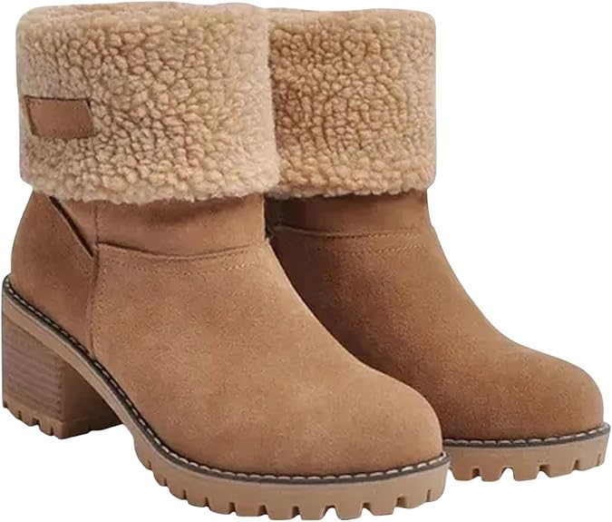 (⏳NOW ON: 70% OFF Sale! 🔥)Women’s Fashion High Heel Ankle Booties | Soft Suede Warm Fur Platform Boots