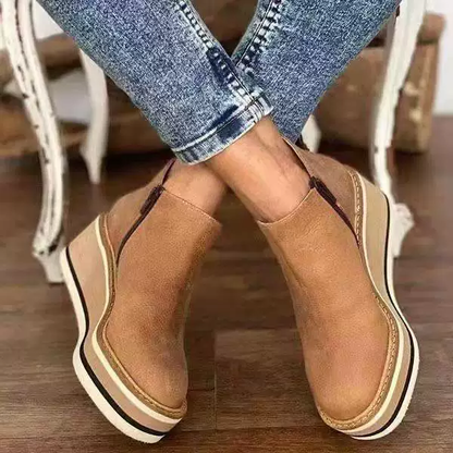 (⏳NOW ON: 70% OFF Sale! 🔥)Women’s Walking Shoes Casual Leather Sneakers with Side Zipper Thick Sole Four Seasons Comfort