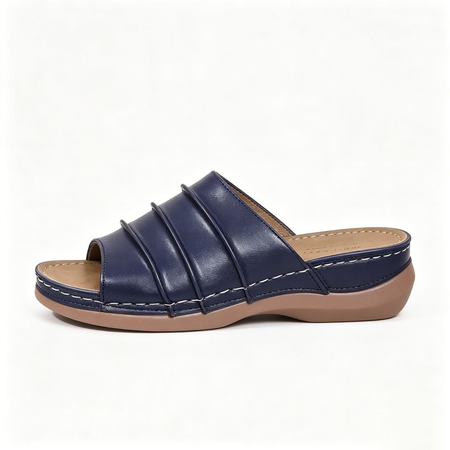 Women's Casual Leather Slide Sandals, Orthopedic Platform Slippers with Arch Support, Non-Slip Summer Shoes for Daily Wear & Beach