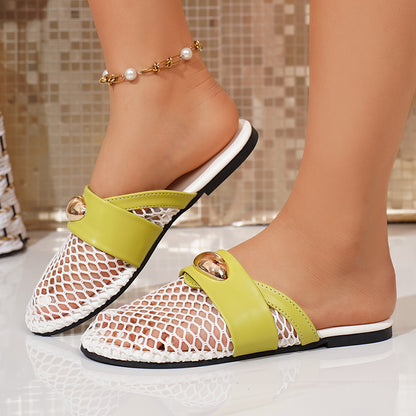 Arch Support Mesh Slides for Women, Soft Cushion Flat Mules, Comfort Walking Shoes
