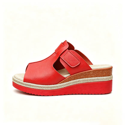 Women's Multi-Color Leather Wedge Sandals, Adjustable Arch Support Slides