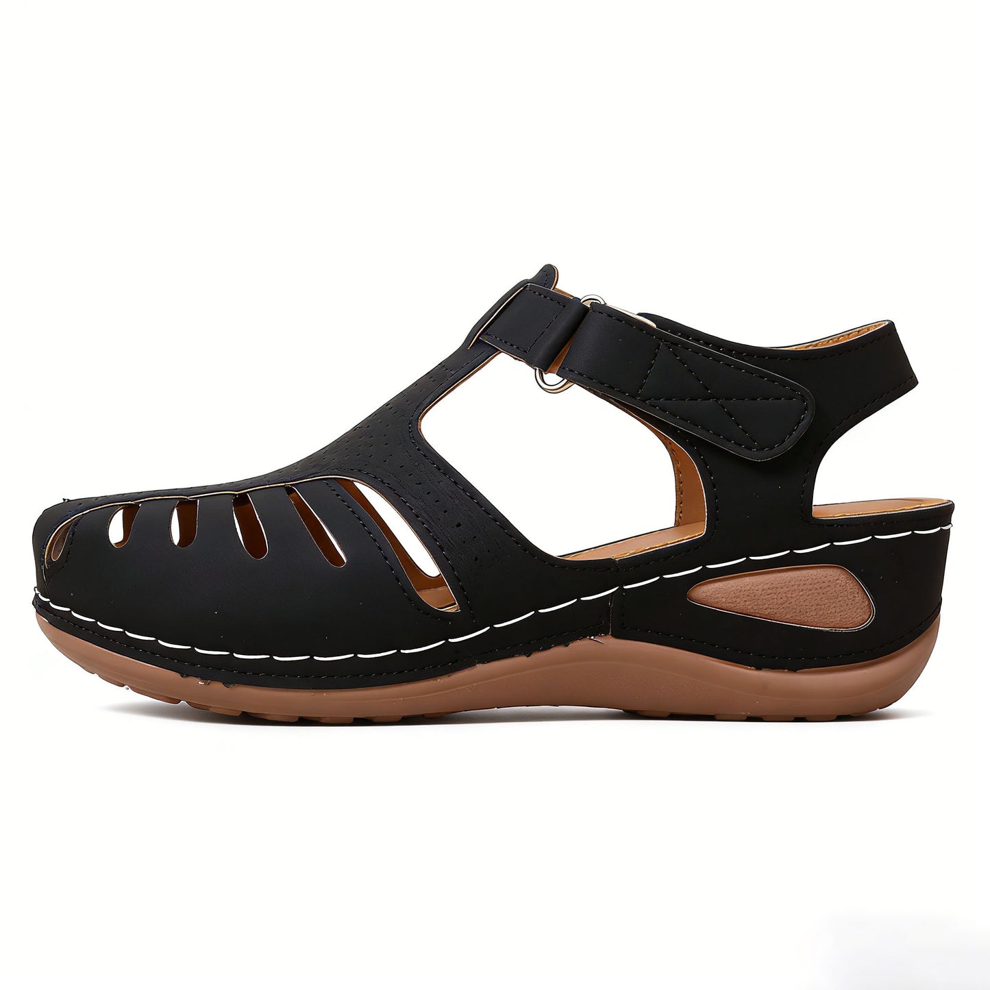 Women's Sandals High Wedge Heel Platform Buckle Sandal Ladies Faux Leather Summer Comfortable Non-Slip Closed Toe Retro Fashion Beach shoes