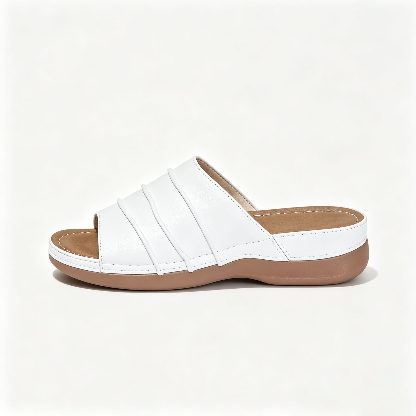 Women's Casual Leather Slide Sandals, Orthopedic Platform Slippers with Arch Support, Non-Slip Summer Shoes for Daily Wear & Beach