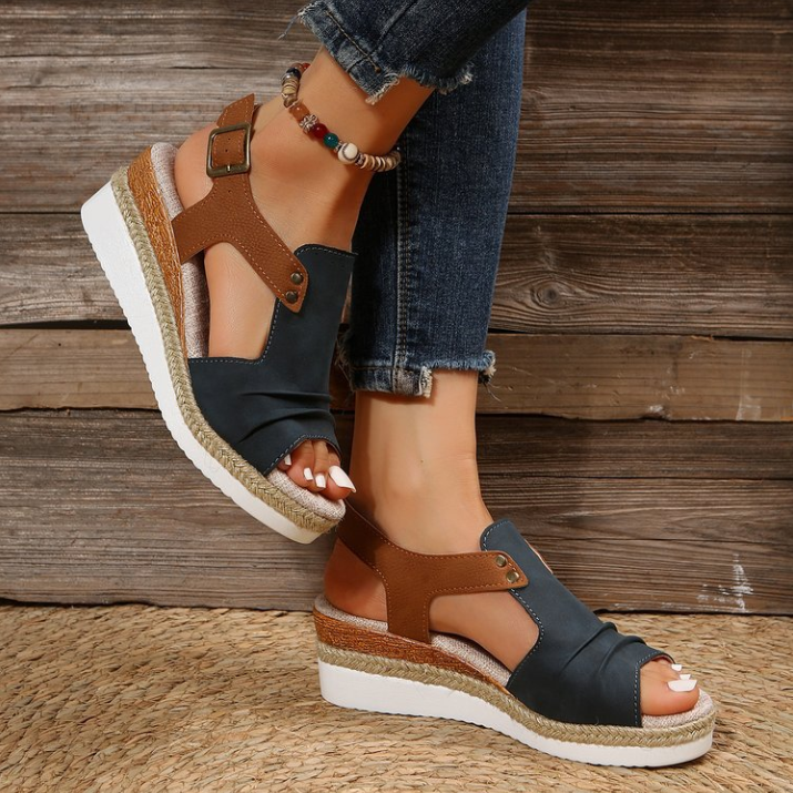 Vintage T-Strap Wedge Sandals – Slip-On Design with Arch Support