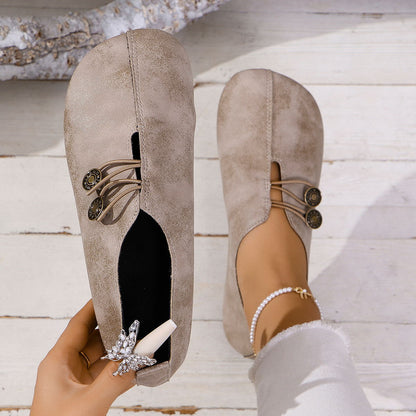 💝Summer Sale ⭐ Women's Elegant soft sole round toe buckle decoration Flat Shoes