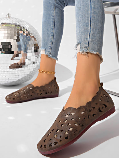 Orthopedic Hollow Leather Flats, Arch Support Non-Slip Slip-On Loafers for Women