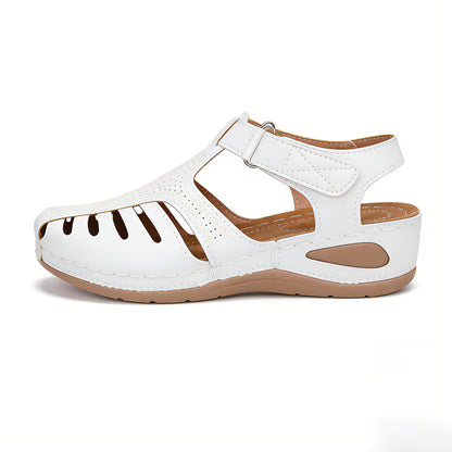 Women's Sandals High Wedge Heel Platform Buckle Sandal Ladies Faux Leather Summer Comfortable Non-Slip Closed Toe Retro Fashion Beach shoes
