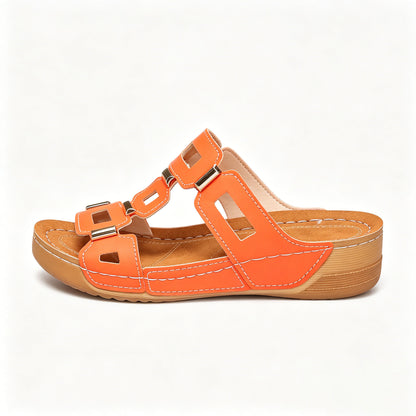 Genuine Leather Arch Support Sandals, Comfort All-Day Multi-Color Hollow Out Summer Slides Slippers