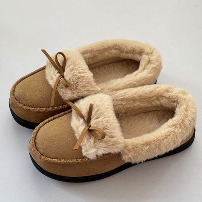 (⏳NOW ON: 70% OFF Sale! 🔥)Autumn Winter Indoor Cozy Fuzzy Slip-On Bow Back Flats for Women